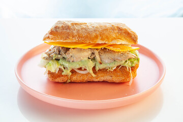 Chicken with avocado ciabatta healthy sandwich.