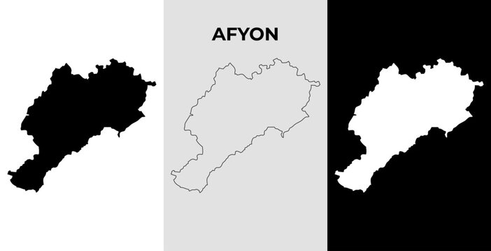 Afyon map vector illustration, Turkey, Asia, Filled and outline map designs