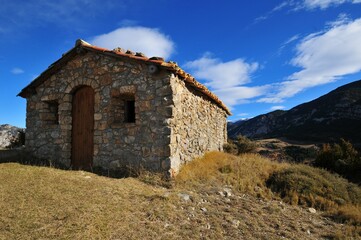 Fototapeta na wymiar Romanesque chapel of Santa Pelaia de Perles. Oden, Spain.