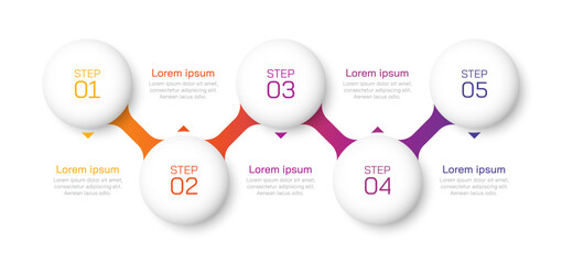 Colorful infographic presentation design with 5 steps. Vector illustration.
