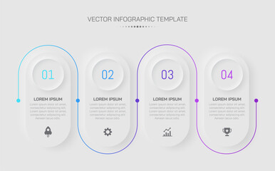 4 step timeline infographic template. Neumorphism minimalisctic design.