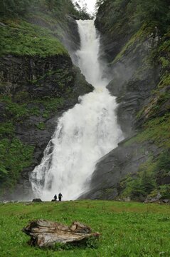 View of Huldefossen waterfall in the Forde and Gaular area, Norway