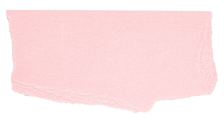Isolated cut out torn piece of blank pink paper cardboard with texture and copy space for text, top view from above on white or transparent background
