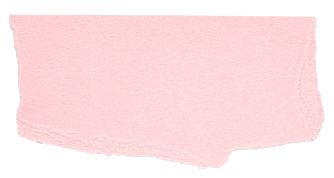 Isolated cut out torn piece of blank pink paper cardboard with texture and copy space for text, top view from above on white or transparent background
