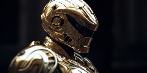 A picture of an elite space soldier wearing golden white armor. Generative AI