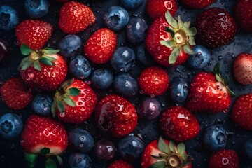 Obraz na płótnie Canvas Background with Fresh Strawberries and Blueberries. made with Generative AI