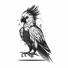 Parrot Black and White Isolated White Background. Generative AI
