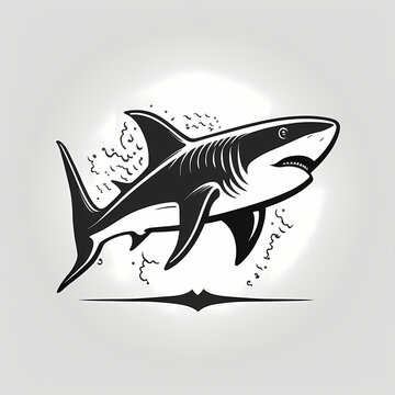 Shark Black And White Isolated On White Background. Generative AI