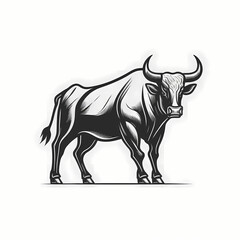 Bull Black and White Isolated on White Background. Generative AI