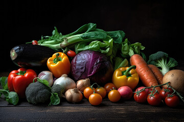 Vegetables On a Dark Background, Wallpaper, Food Photography, Composition, Vegan, Eco, Generative AI