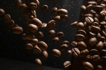 Coffee beans in the air