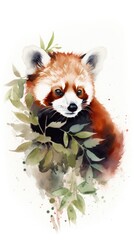 Floral furry companions, Watercolor red panda art with blossom accents, generative ai
