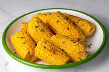 Sweet boiled corn, food concept photo