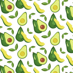 Seamless avocado pattern. Hand drawn vector illustration for covers, tropical wallpapers, vintage textures and posters, banners