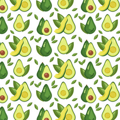 Seamless avocado pattern. Hand drawn vector illustration for covers, tropical wallpapers, vintage textures and posters, banners