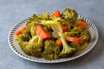 Mix of boiled vegetables. Broccoli, carrots, cauliflower. Steamed vegetables for dietary low-calorie diet.