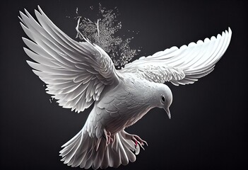 flying white dove - wedding bird symbol with white wings, generative ai