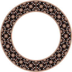 Vintage botanic garden round frame pink cross flower white dot kaleidoscope