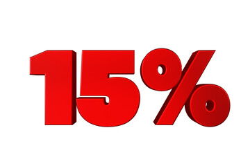 Red 15% Off Text for Sale Promotions. 3d render illustration.
