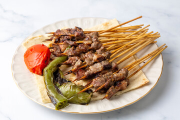Traditional delicious Turkish foods; skewers cop sis