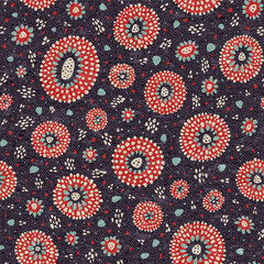 Cute seamless pattern in polka dot style. Grunge vintage texture. Bohemian ornament for home decor, textiles, packaging. Vector illustration.