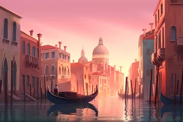 Fotobehang Illustration of the beautiful city of Venice. City of gondoliers, bridges, carnivals and love. Italy © proslgn