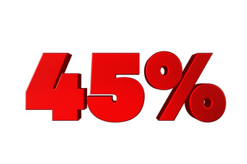 Red 45% Off Text for Sale Promotions. 3d render illustration.