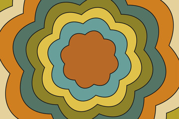 A hypnotic tunnel in the shape of a flower. Rainbow retro wallpaper in the mood of the psychedelic 70s.