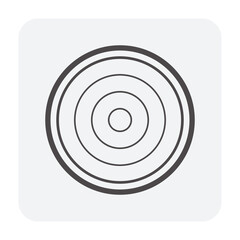 Log wood or timber vector icon in cross section view. Tree after cut, crosscut by saw, lumberjack. Material from nature. Stock for sawn to lumber, woodworking, sawmill industry, construction.
