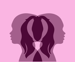 Psychology. Bipolar mental disorder, double face, split personality. 
Conceptual mood disorder. Vector image.
