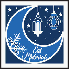 Islamic eid festival greeting card  background, laser cut eid mubarak card