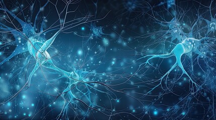 Naklejka na ściany i meble Neuron cells with light impulses