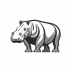 Hippopotamus Black And White Isolated White. Generative AI