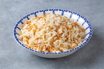 Traditional delicious Turkish food; Turkish style rice pilaf (Turkish name; Arpa sehriyeli pirinc pilavi)
