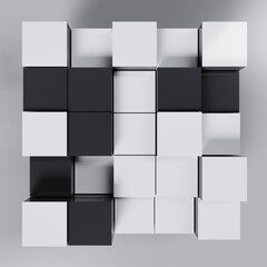 black and white cubes 3D on white black ground