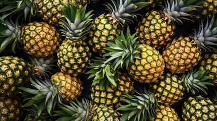 Fototapeta premium Pineapples full frame background texture. Created with Generative AI technology.