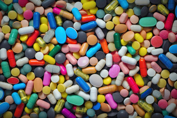 Fototapeta na wymiar Colorful pills full frame background texture. Created with Generative AI technology.