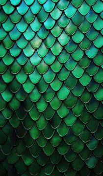 Green dragon scales texture background. Created with Generative AI technology.