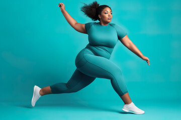 Obraz premium A fictional person. Confident plus-size fitness model showcasing strength and grace