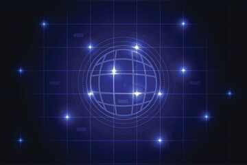 Vector eps. Blue background with blue globe and word information with square lattice.