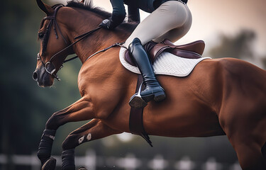 Fototapeta na wymiar Horse jumping. Show Jumping. Equestrian Sports. Horse riding. Digital ai art