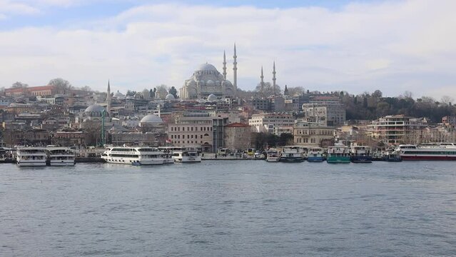 City of Istanbul 03 April 2023 Fishermen on the Galata Bridge over the Golden Horn in Istanbul.