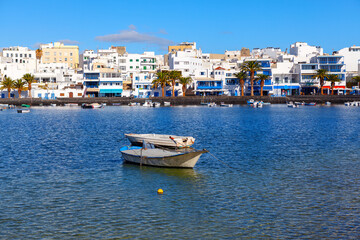 Fototapeta na wymiar Arrecife Lanzarote coastal architecture , harbor and boats