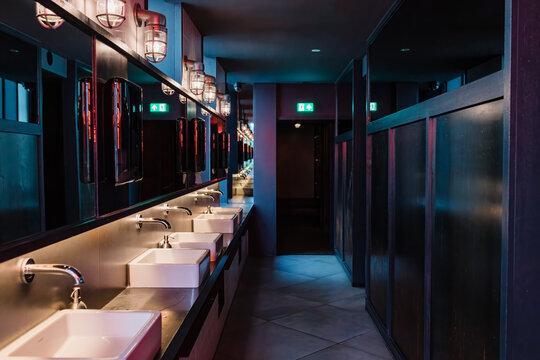 Interior of modern night club in dark colors