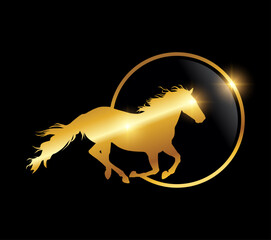 Golden Horse in Circle Logo Vector Icon
