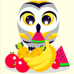 cutie owl eating, watermelon, fruits