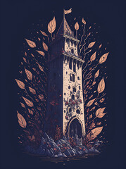Medieval tower cartoon. AI generated illustration