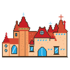 Fototapeta premium pixel building Arcade game world and pixel scene
