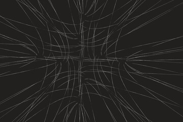 White pattern of crooked threads on a black background. Abstract fractal 3D rendering