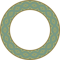 Vintage round frame woven stitch check geometry cross yellow line